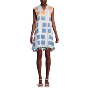 Area Stars Women’s Kelly Tassel Trim Cotton Shift Dress Boho Resort size Large